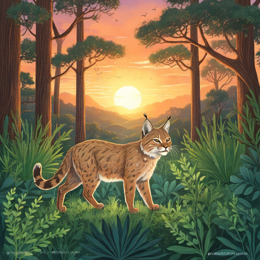 09209-463543106-a Bobcat in Sclerophyll Forest landscape at Sunset hour _lora_ILLUSTRE_v1_1_.png